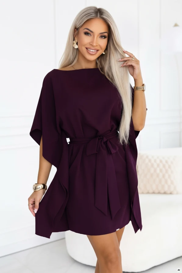 SOFIA — plum dress with butterfly sleeves
